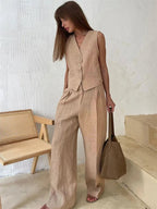 Alayna two piece linen vest and wide leg set – image 8