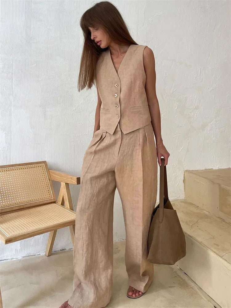 Alayna two piece linen vest and wide leg set – image 8