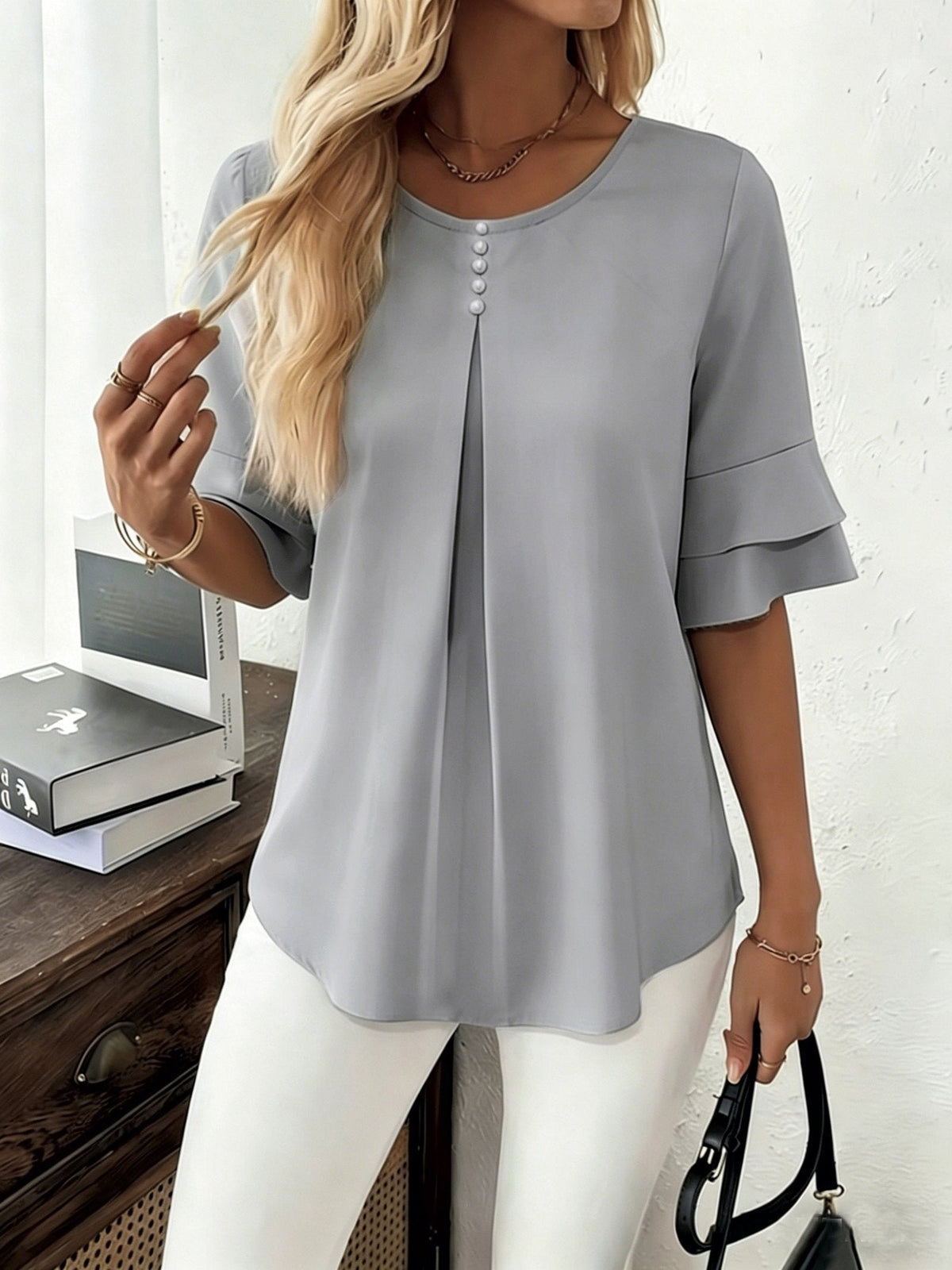 Celina flared sleeve pleated blouse – image 6