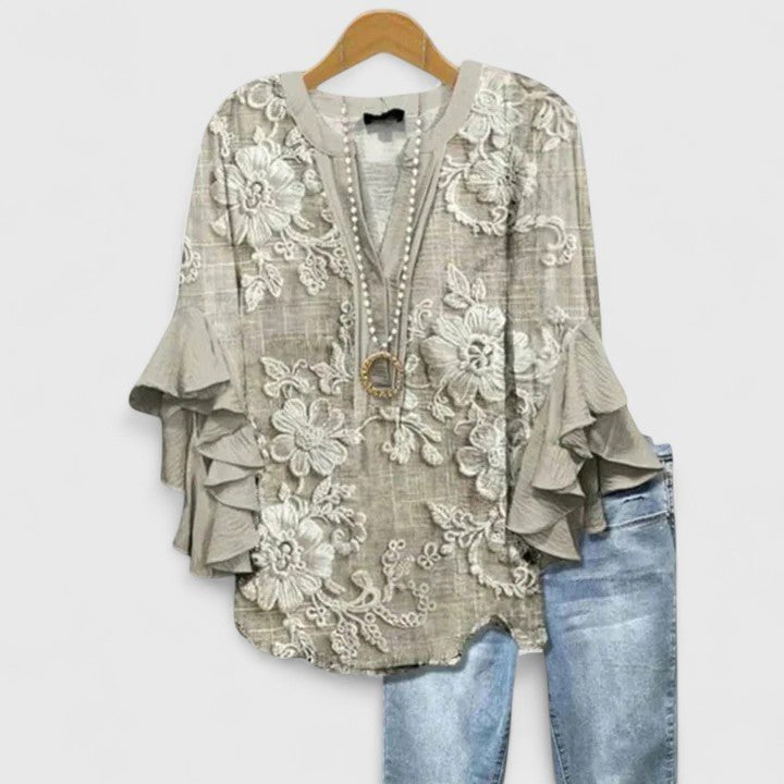 Caroline ruffle sleeve floral blouse – image 2