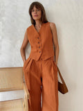 Alayna two piece linen vest and wide leg set