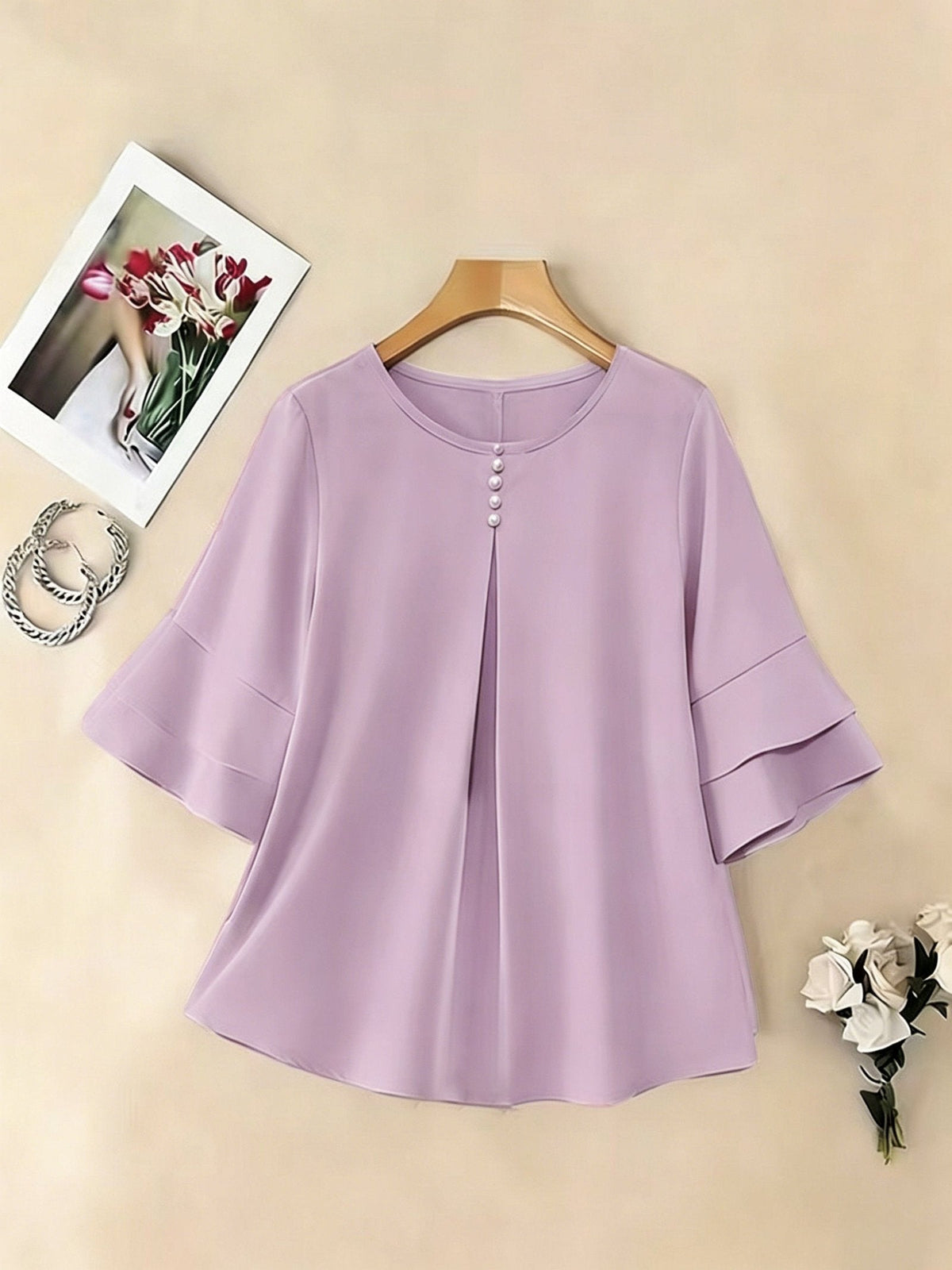Celina flared sleeve pleated blouse – image 19