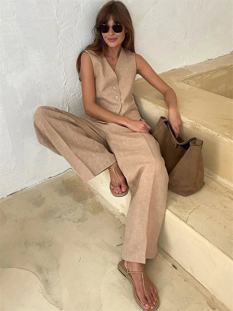 Alayna two piece linen vest and wide leg set – image 2