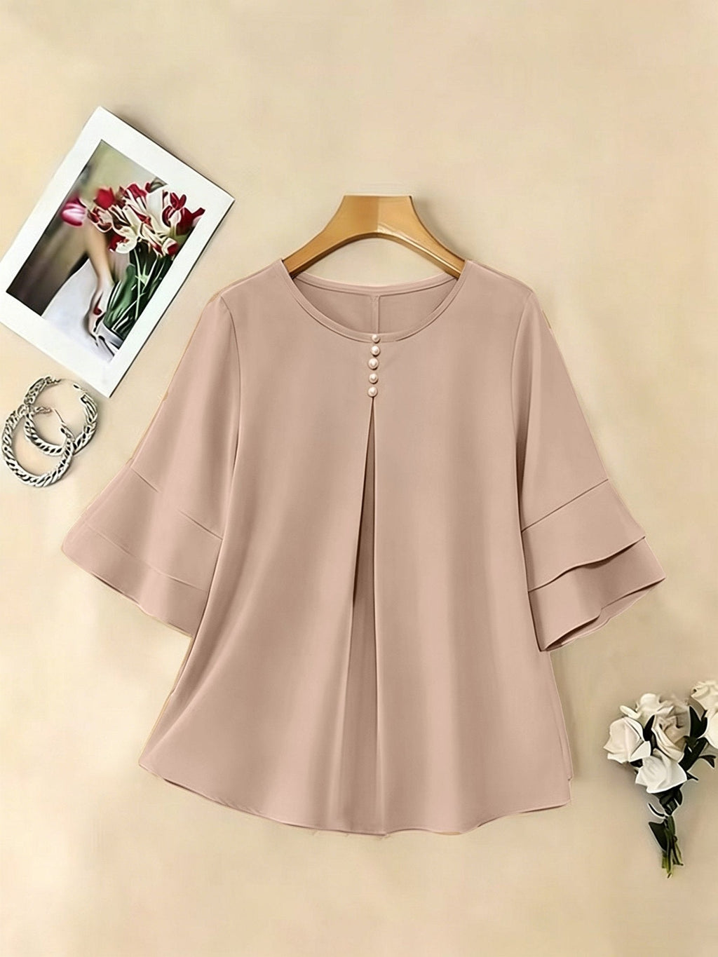 Celina flared sleeve pleated blouse – image 16