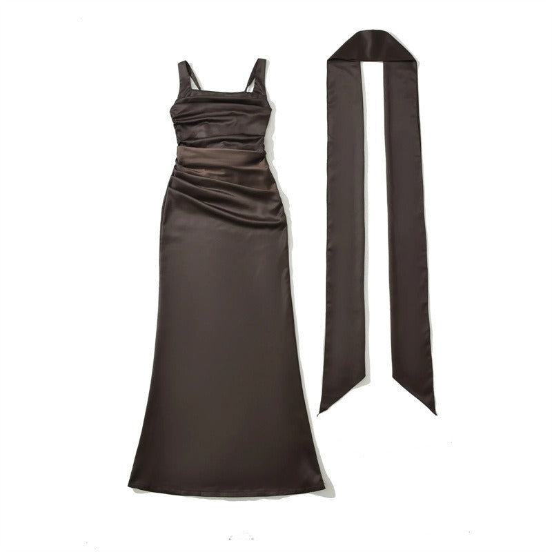 Bianca square neck ruched maxi dress in blue