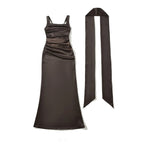 Bianca square neck ruched maxi dress in blue