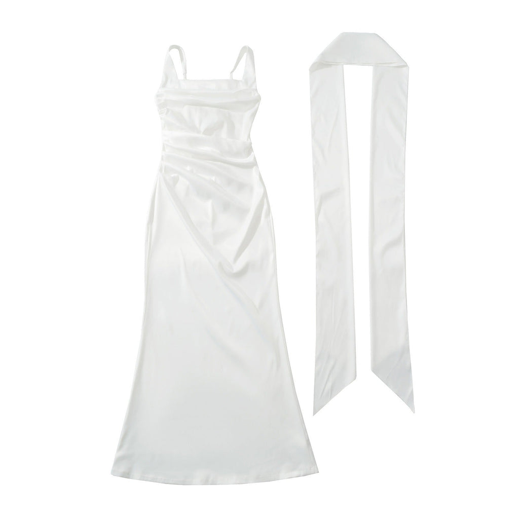 Bianca square neck ruched maxi dress in brown