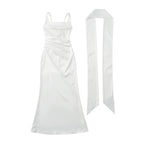 Bianca square neck ruched maxi dress in brown