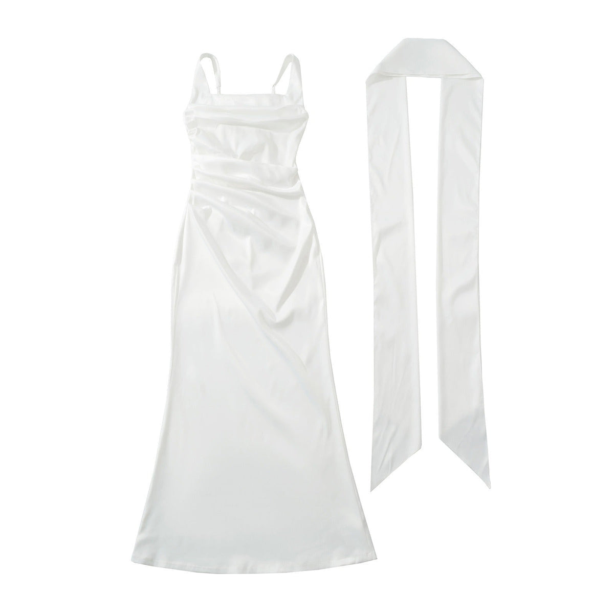 Bianca square neck ruched maxi dress in brown