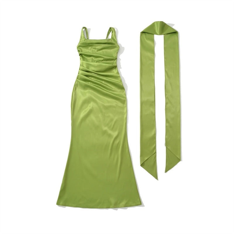 Bianca square neck ruched maxi dress in pink