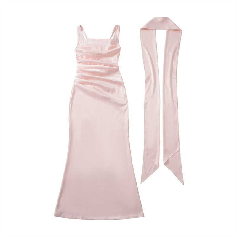Bianca square neck ruched maxi dress in green