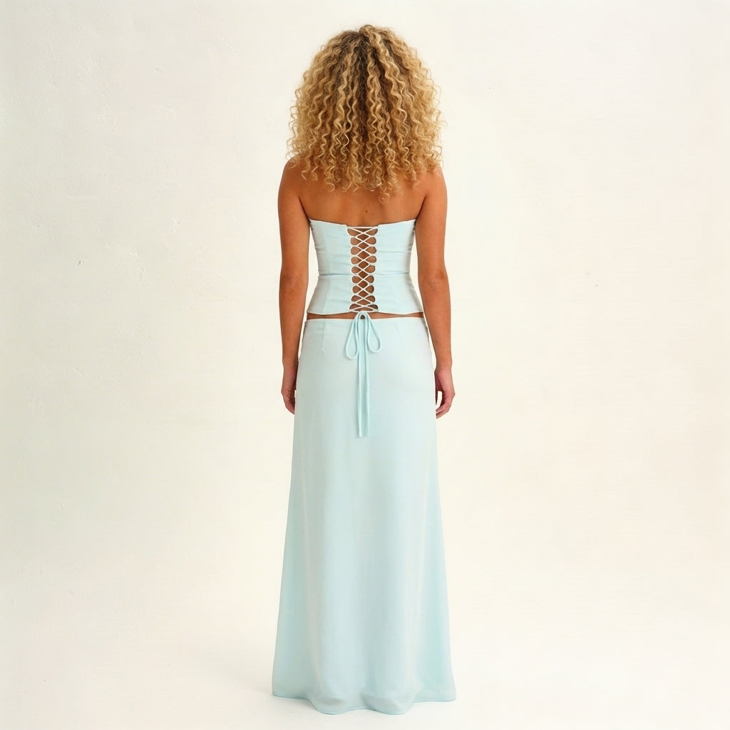 Celeste corset top and wrap skirt set, front view
