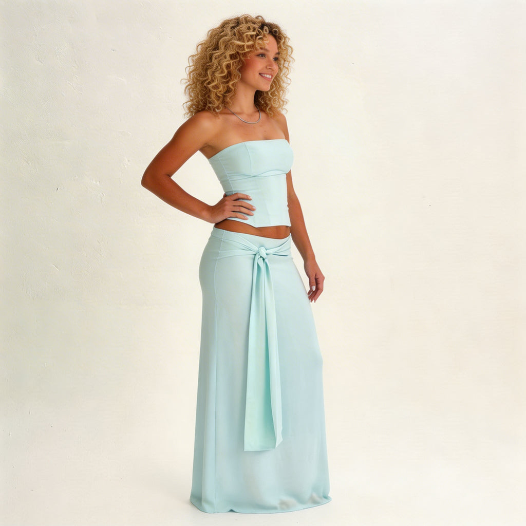 Celeste corset top and wrap skirt set, back view
