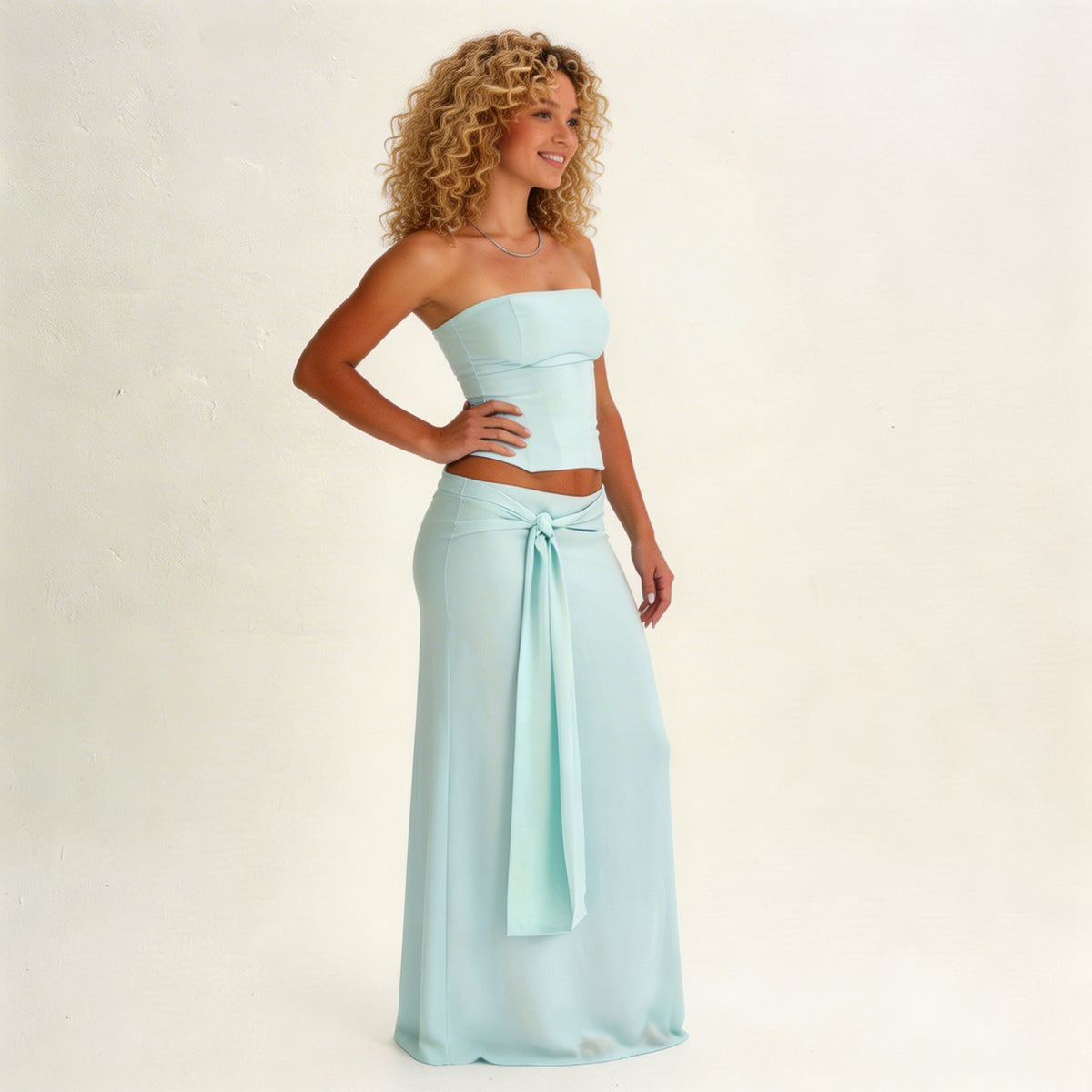 Celeste corset top and wrap skirt set, back view