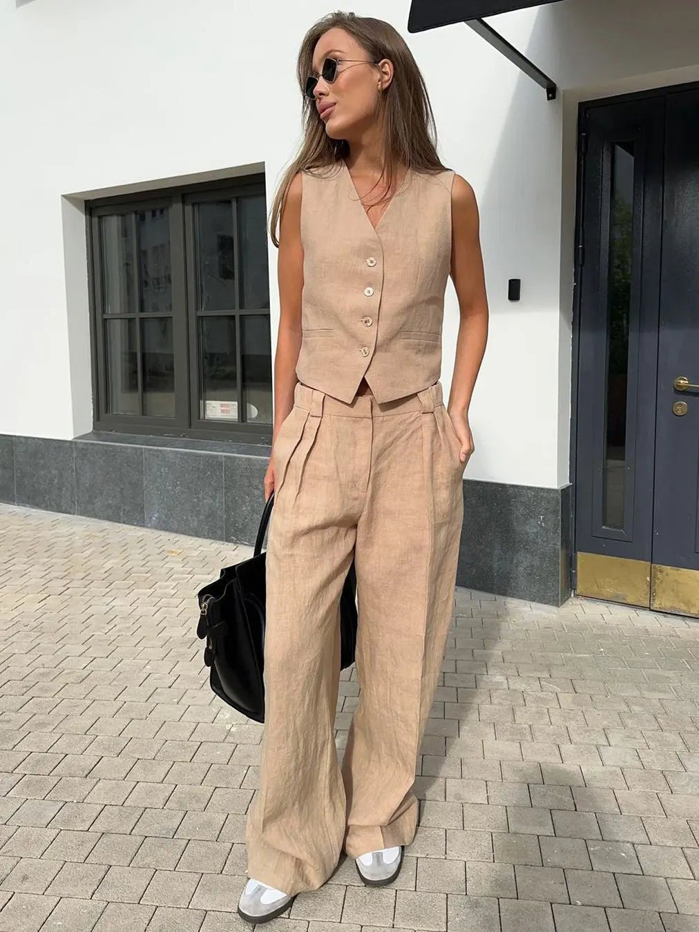 Alayna two piece linen vest and wide leg set – image 9
