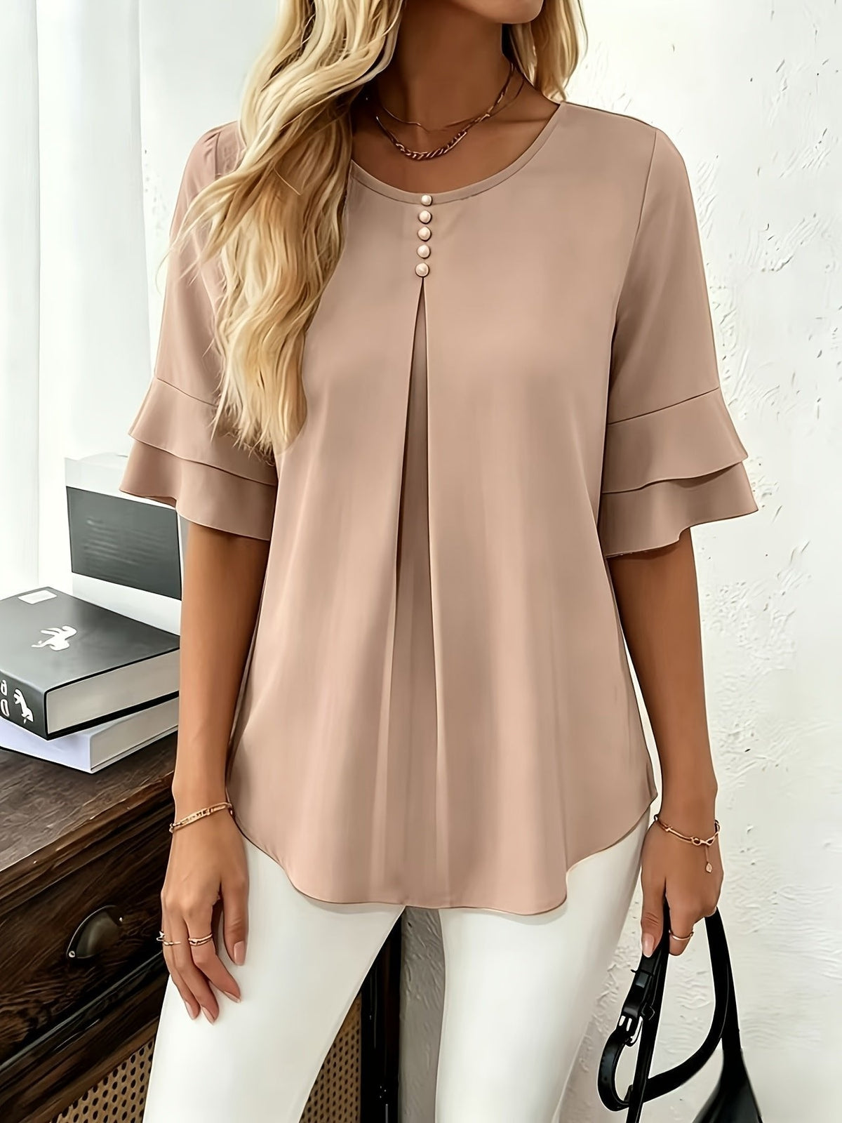 Celina flared sleeve pleated blouse – image 15