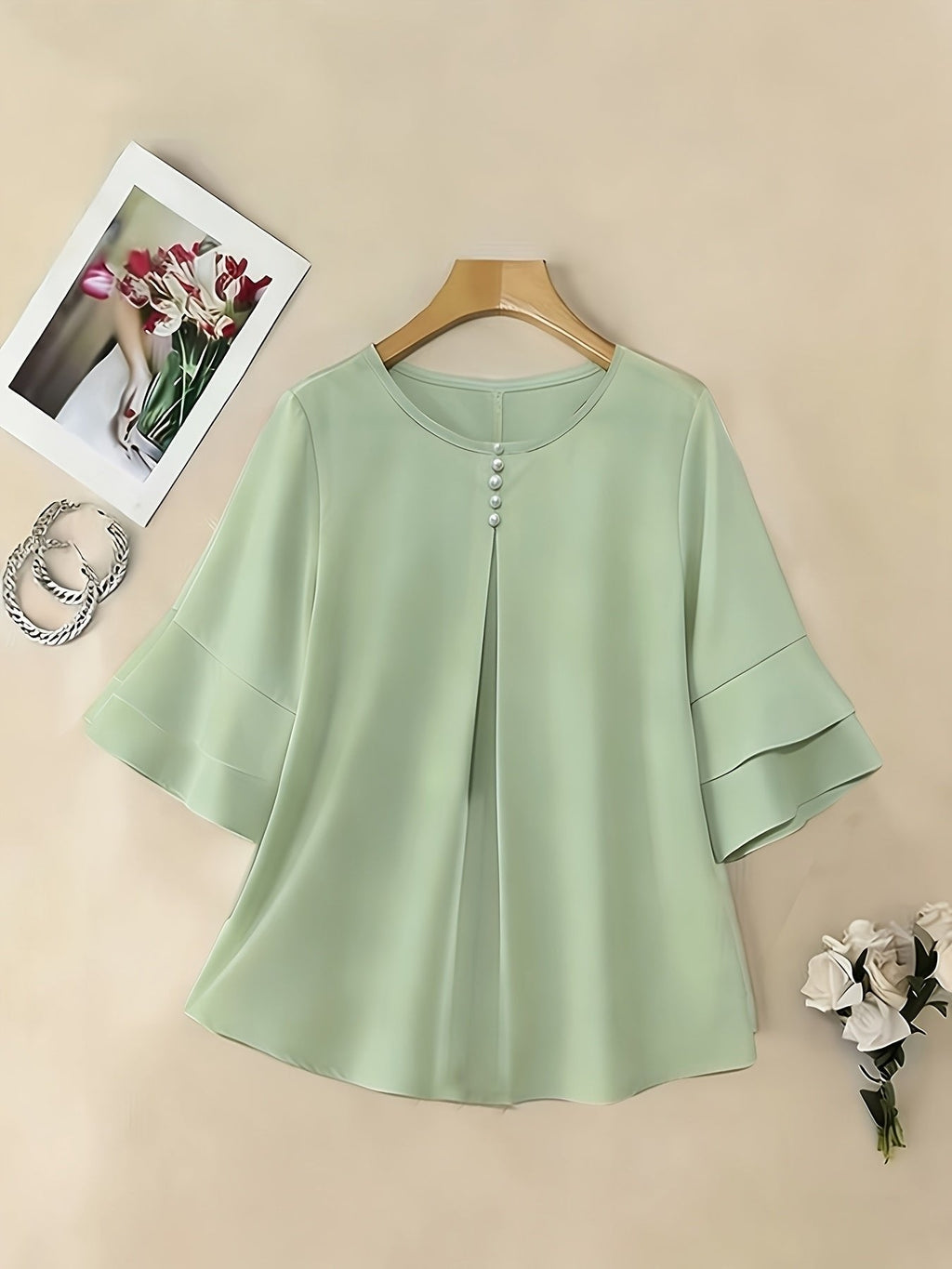 Celina flared sleeve pleated blouse – image 10