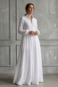 Odile cotton linen maxi dress with stand collar