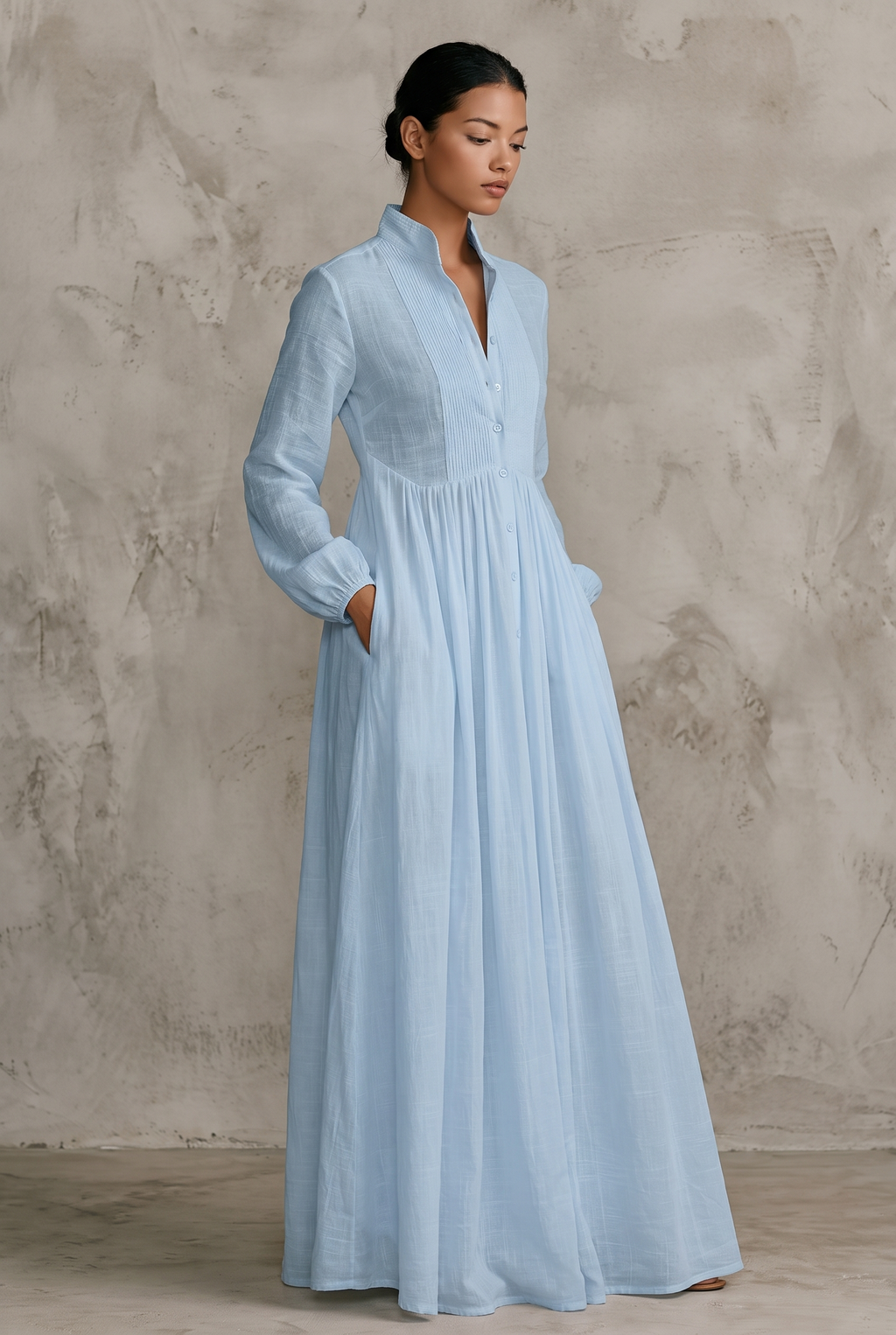 Odile cotton linen maxi dress in blue