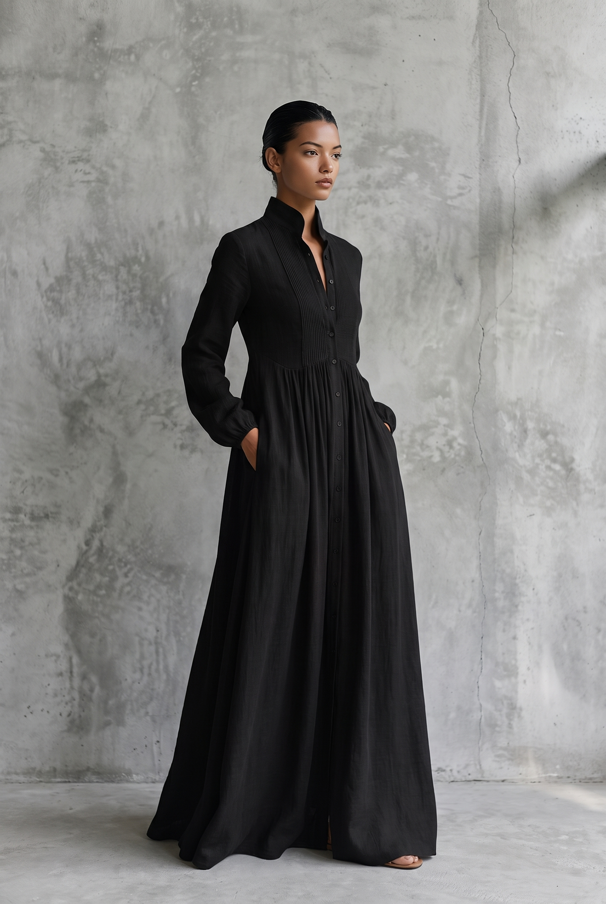 Odile cotton linen maxi dress in black