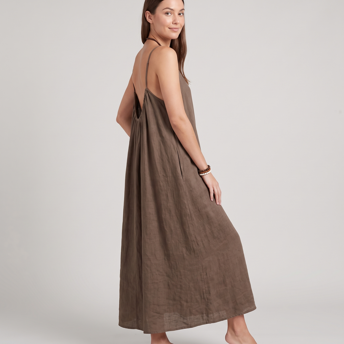 Alessia slip dress in chocolate, front view