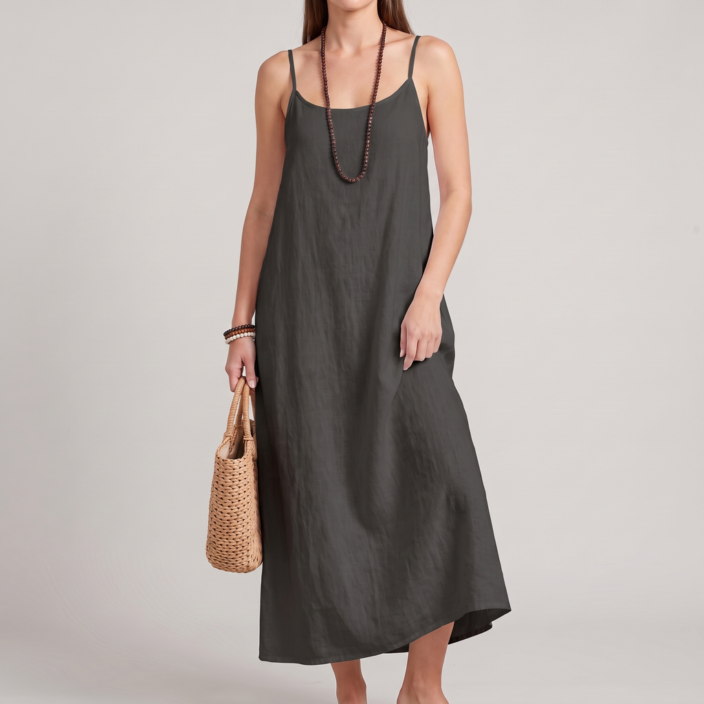 Alessia slip dress in black, front view