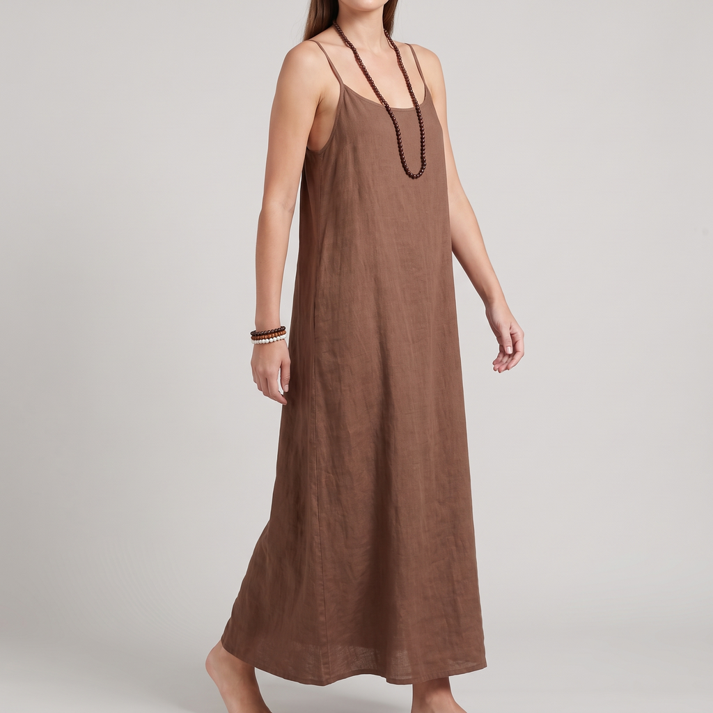 Alessia slip dress in caramel, front view