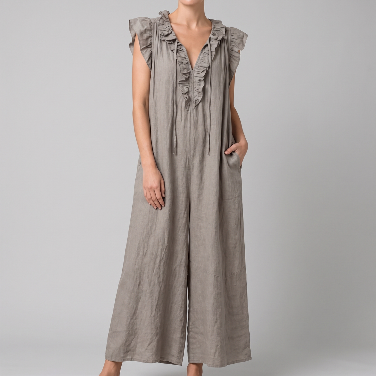 Camille midi dress in grey, front view