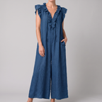 Camille midi dress in blue, front view