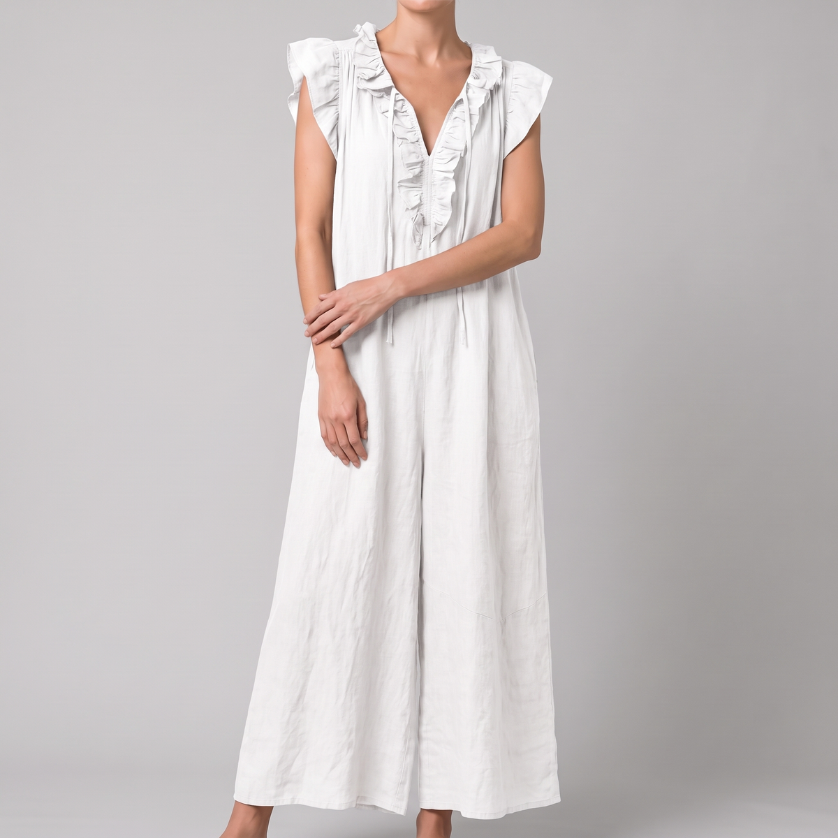 Camille midi dress in white, front view