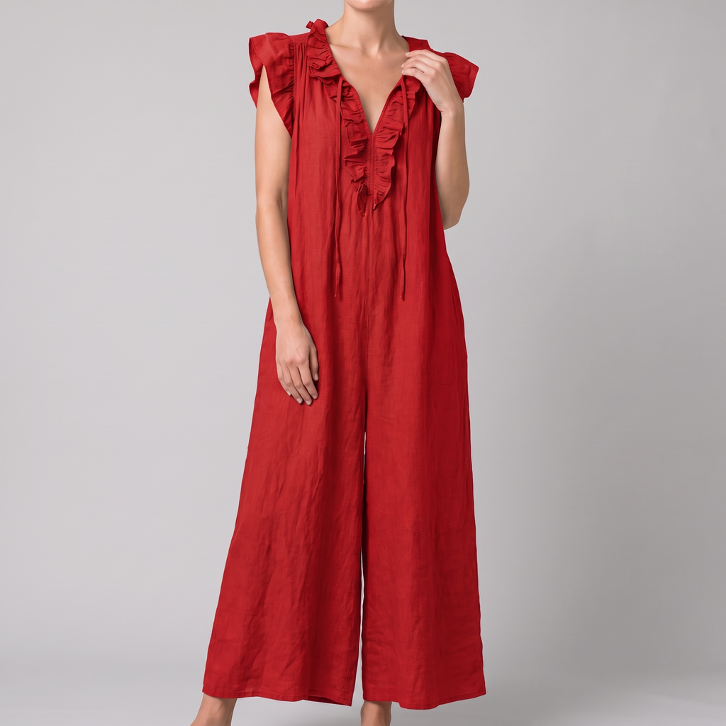Camille midi dress in red, front view