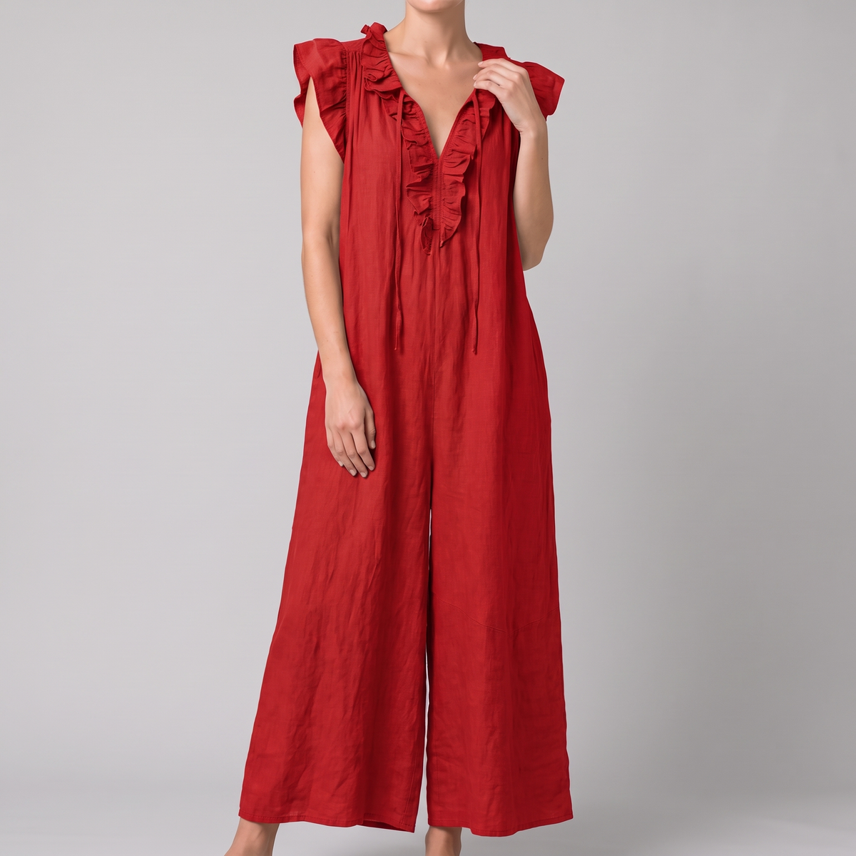Camille midi dress in red, front view