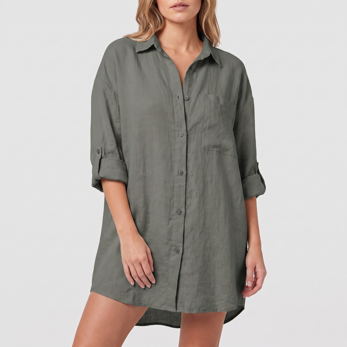 Beatrix shirt dress in apricot, front view