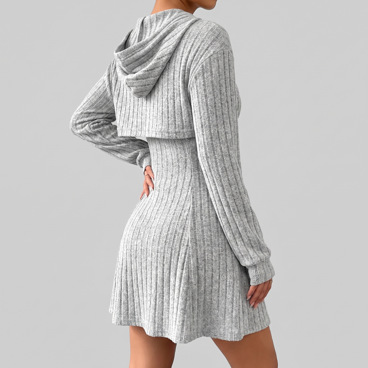 Esme mini dress in grey, front view