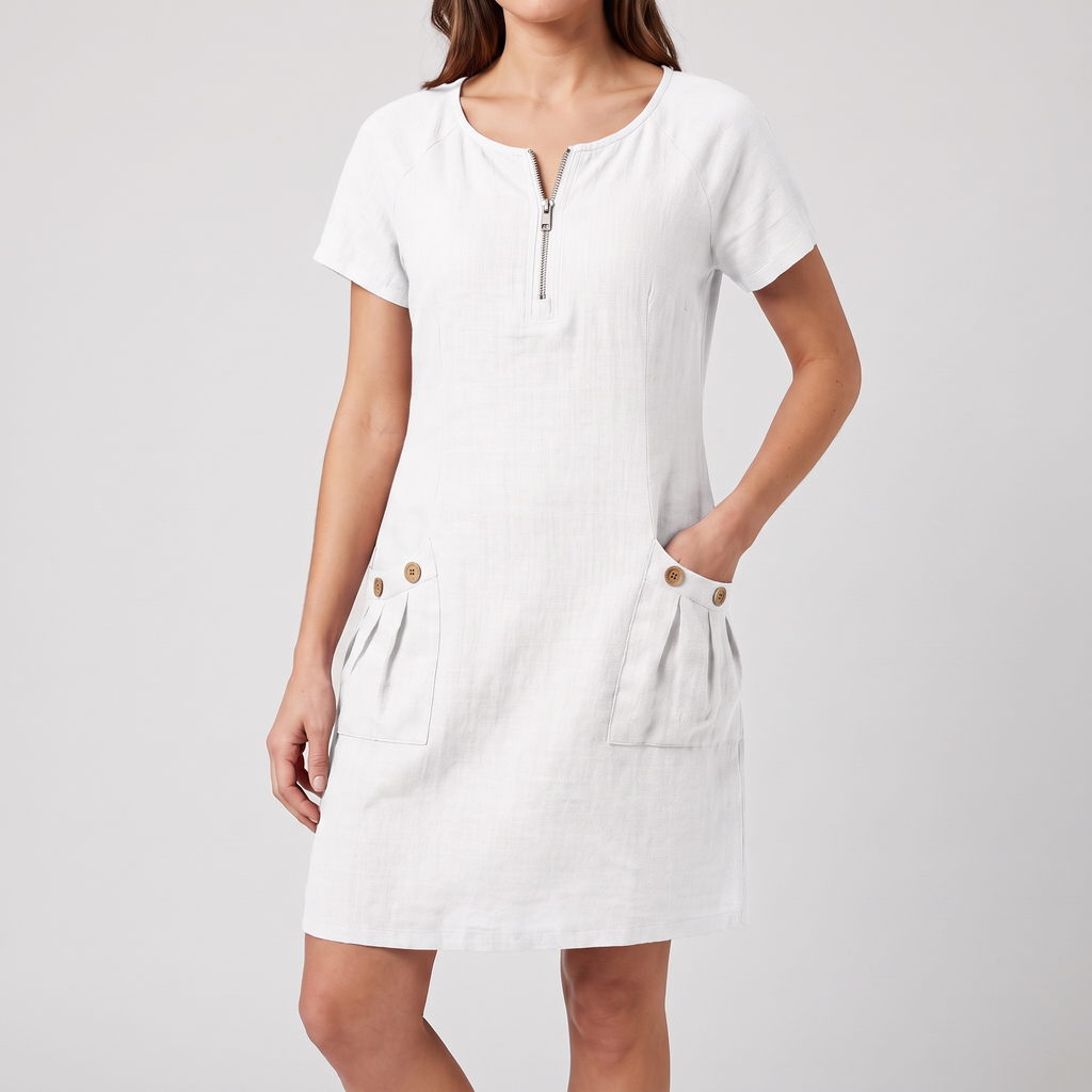 Emmeline midi dress in white, front view