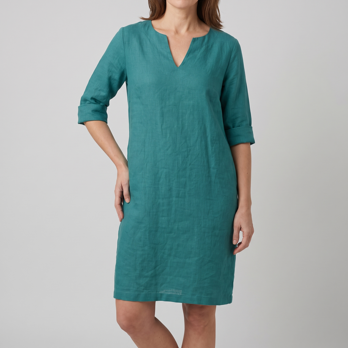 Harlow midi dress in teal, front view