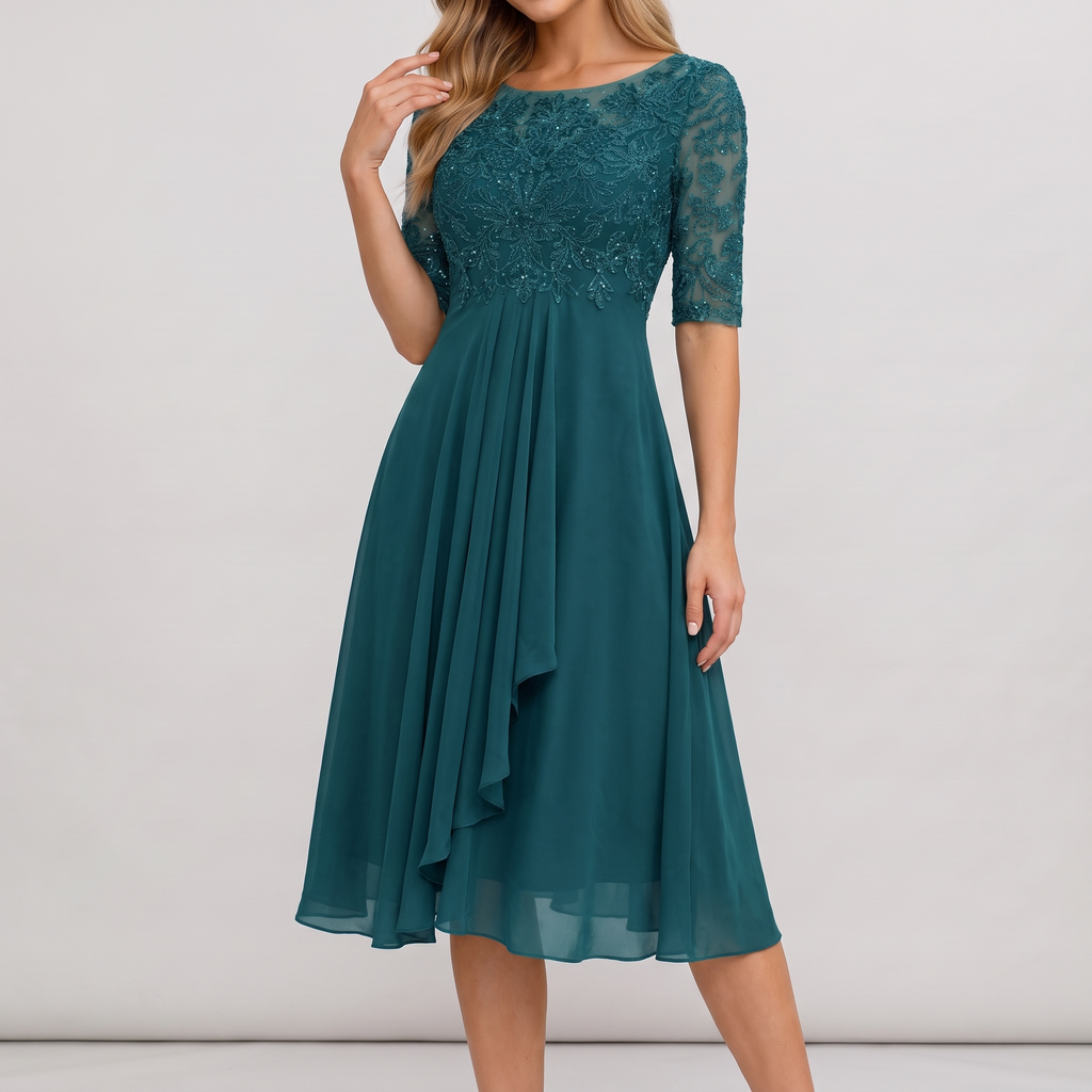 Giselle midi dress in turquoise, front view