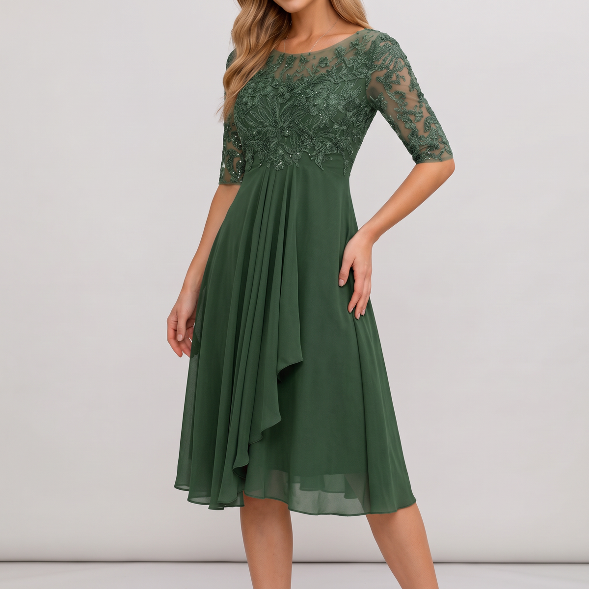 Giselle midi dress in green, front view