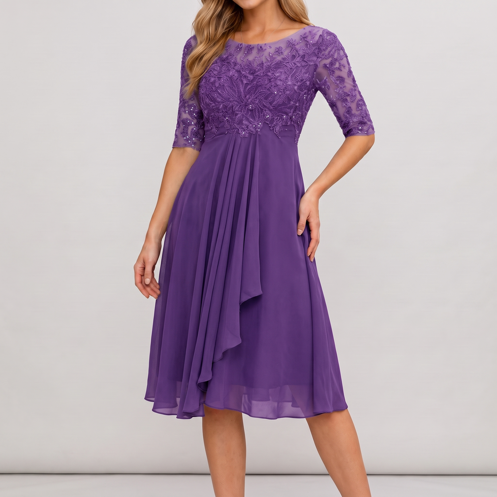 Giselle midi dress in purple, front view