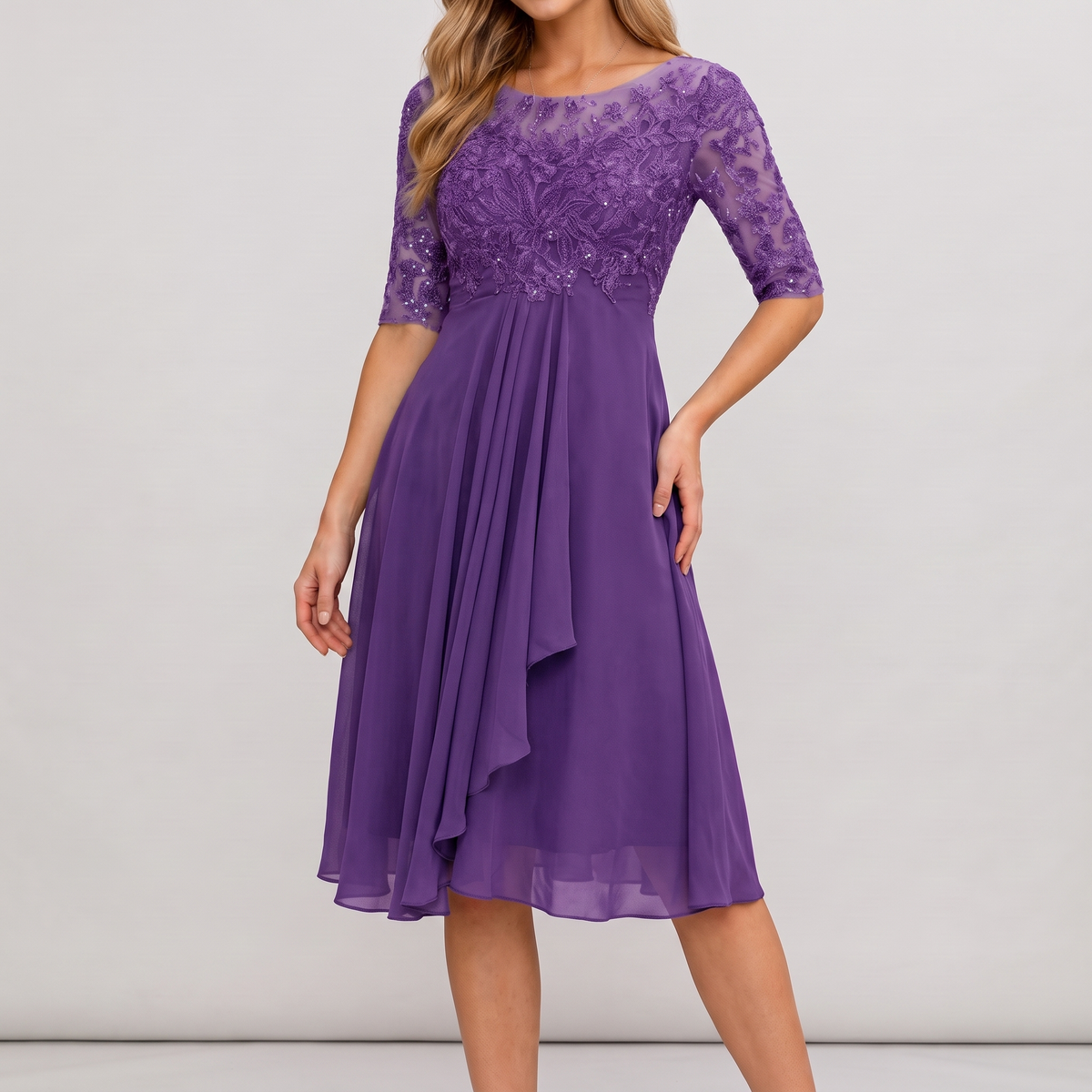 Giselle midi dress in purple, front view