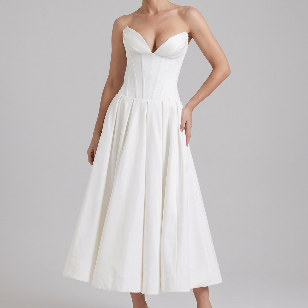 Imogen midi dress in white, front view