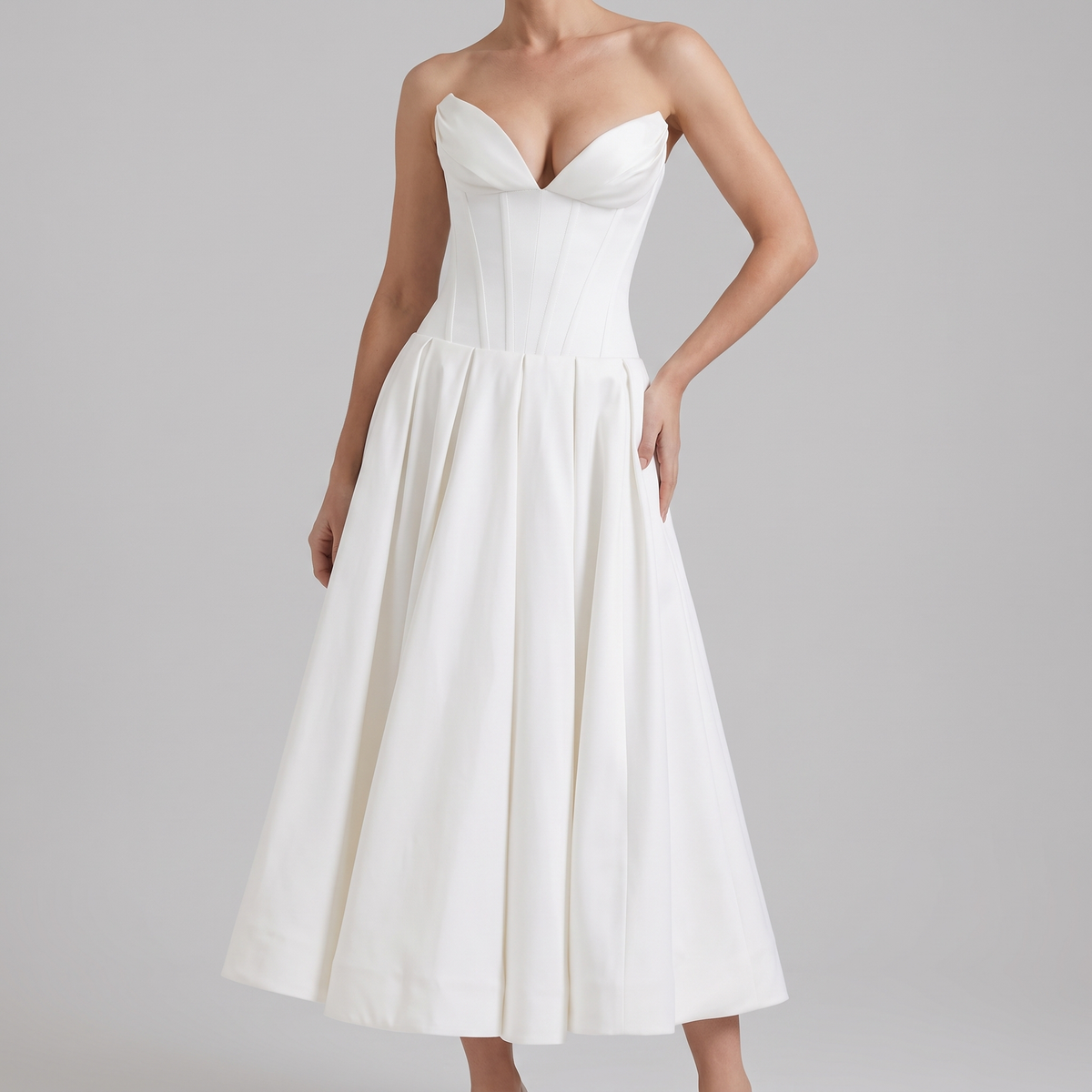 Imogen midi dress in white, front view