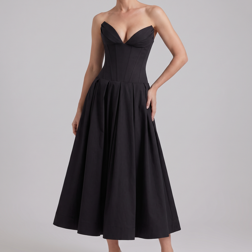 Imogen midi dress in black, front view