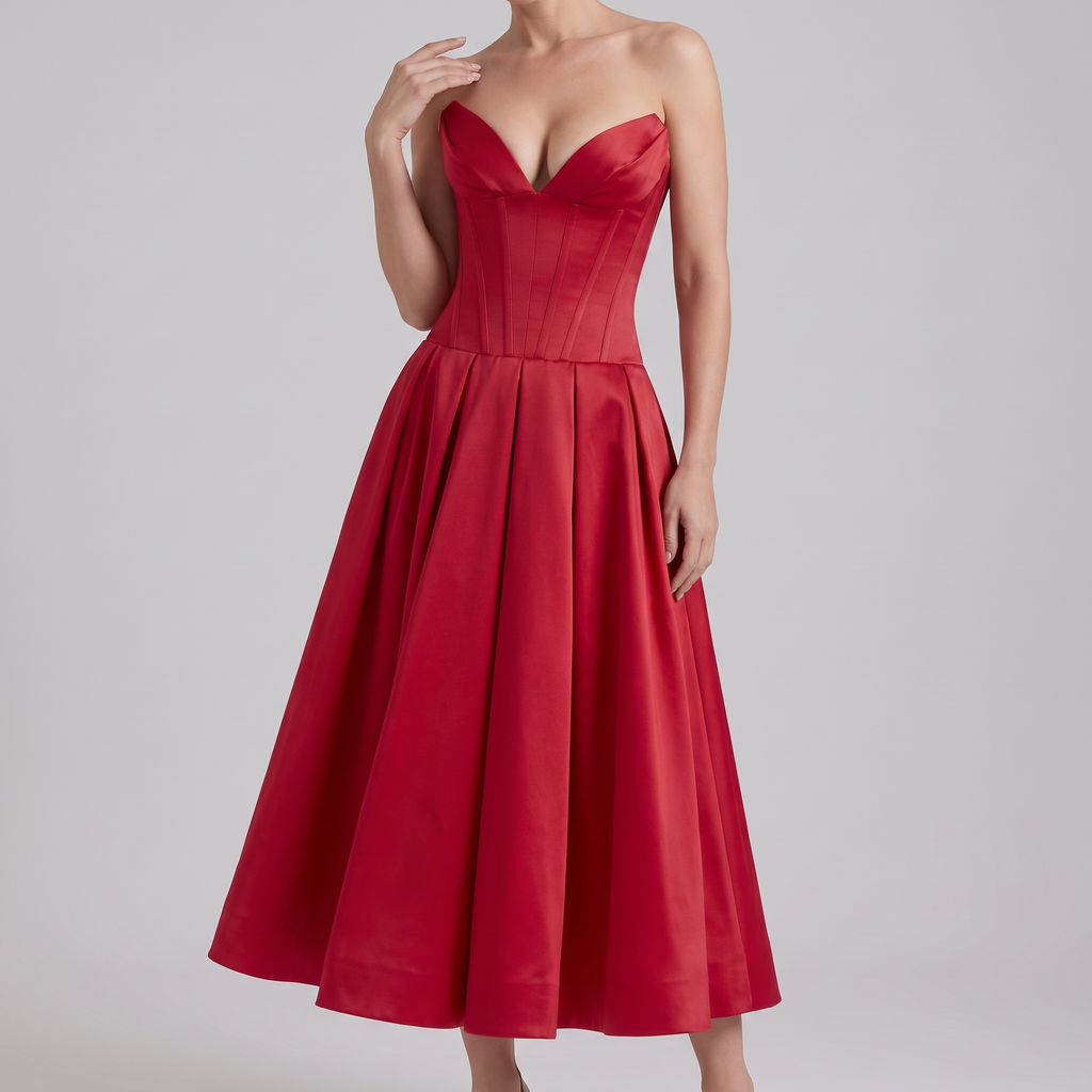 Imogen midi dress in red, front view
