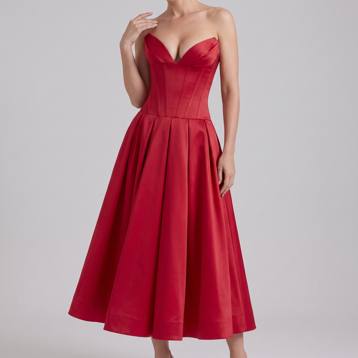Imogen midi dress in red, front view