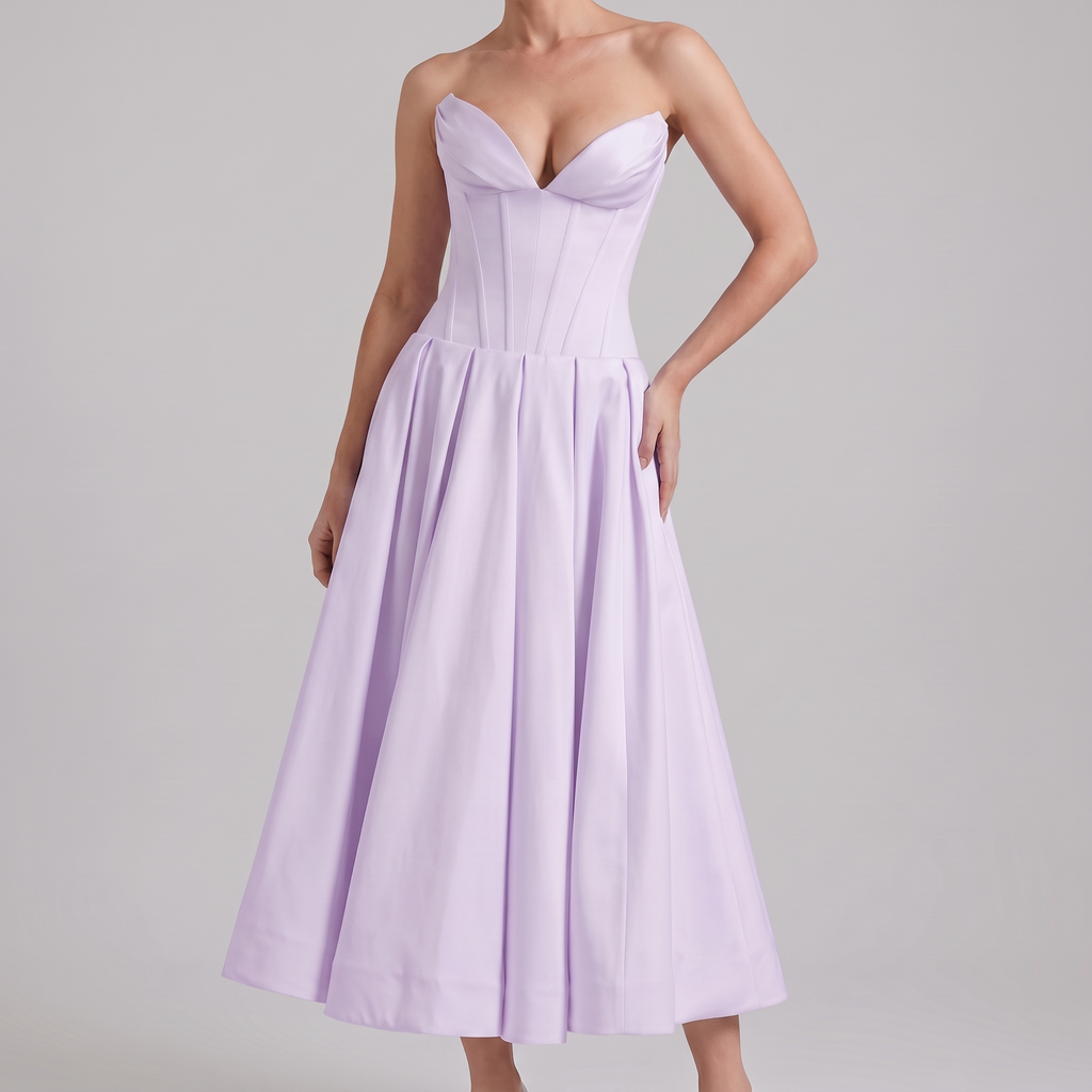 Imogen midi dress in purple, front view