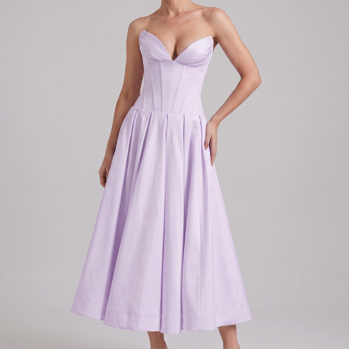Imogen midi dress in purple, front view
