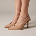 Lise heeled sandals in beige, worn