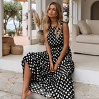Edith sleeveless polka dot dress in brown
