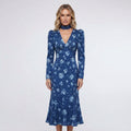 Isabella blue floral V neck midi dress